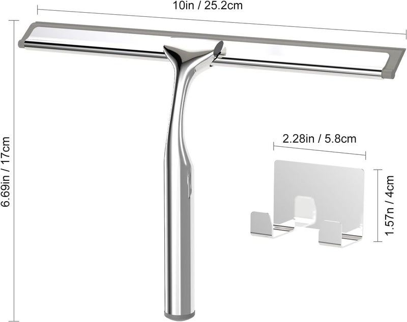 APLOP Shower Squeegee for Glass Doors, Stainless Steel Shower Squeegee for Bathroom, Window and Tiles, All-Purpose Squeegee with Adhesive Hook-10”, Chrome - Image 3
